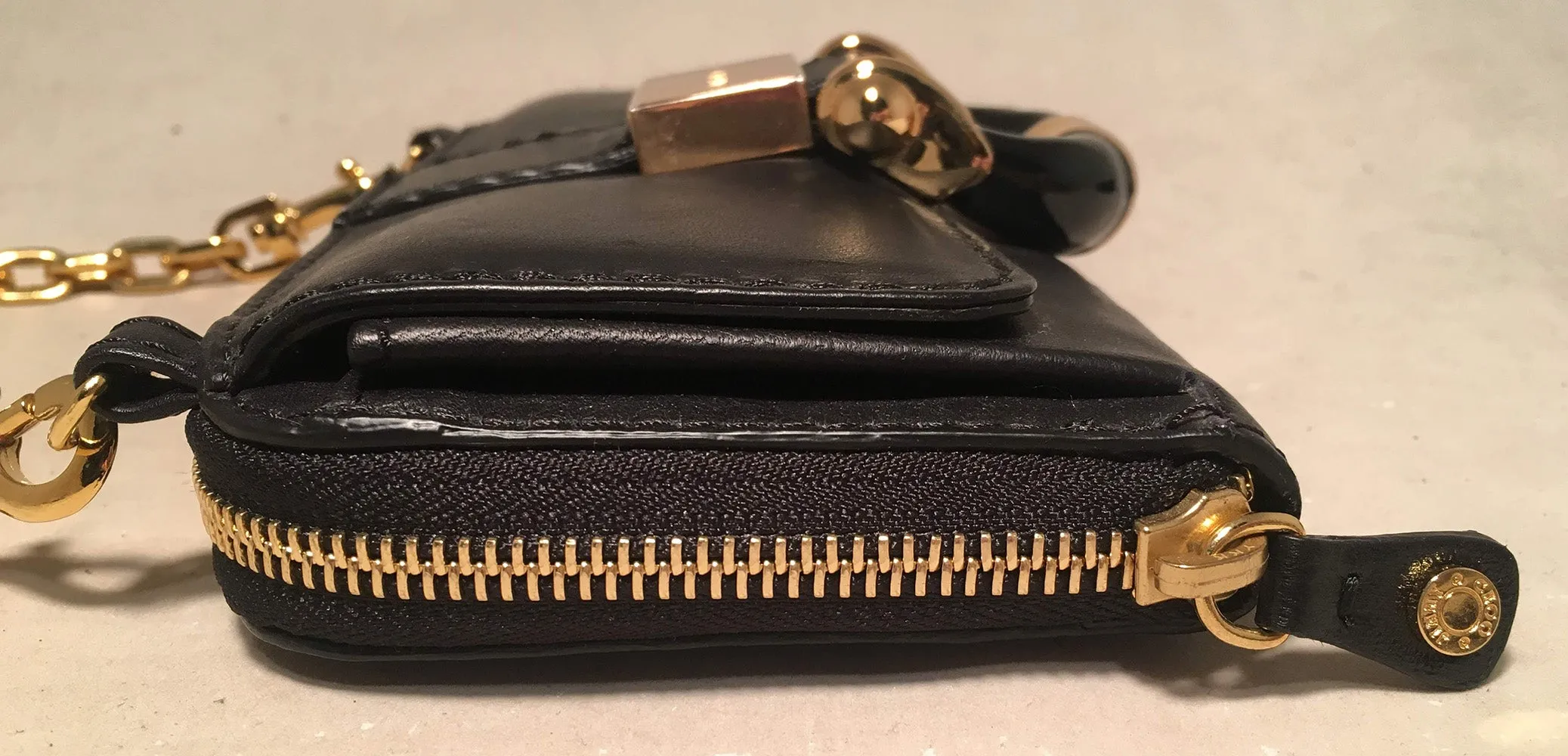 Jimmy Choo Black and Gold Leather Wallet on a Chain