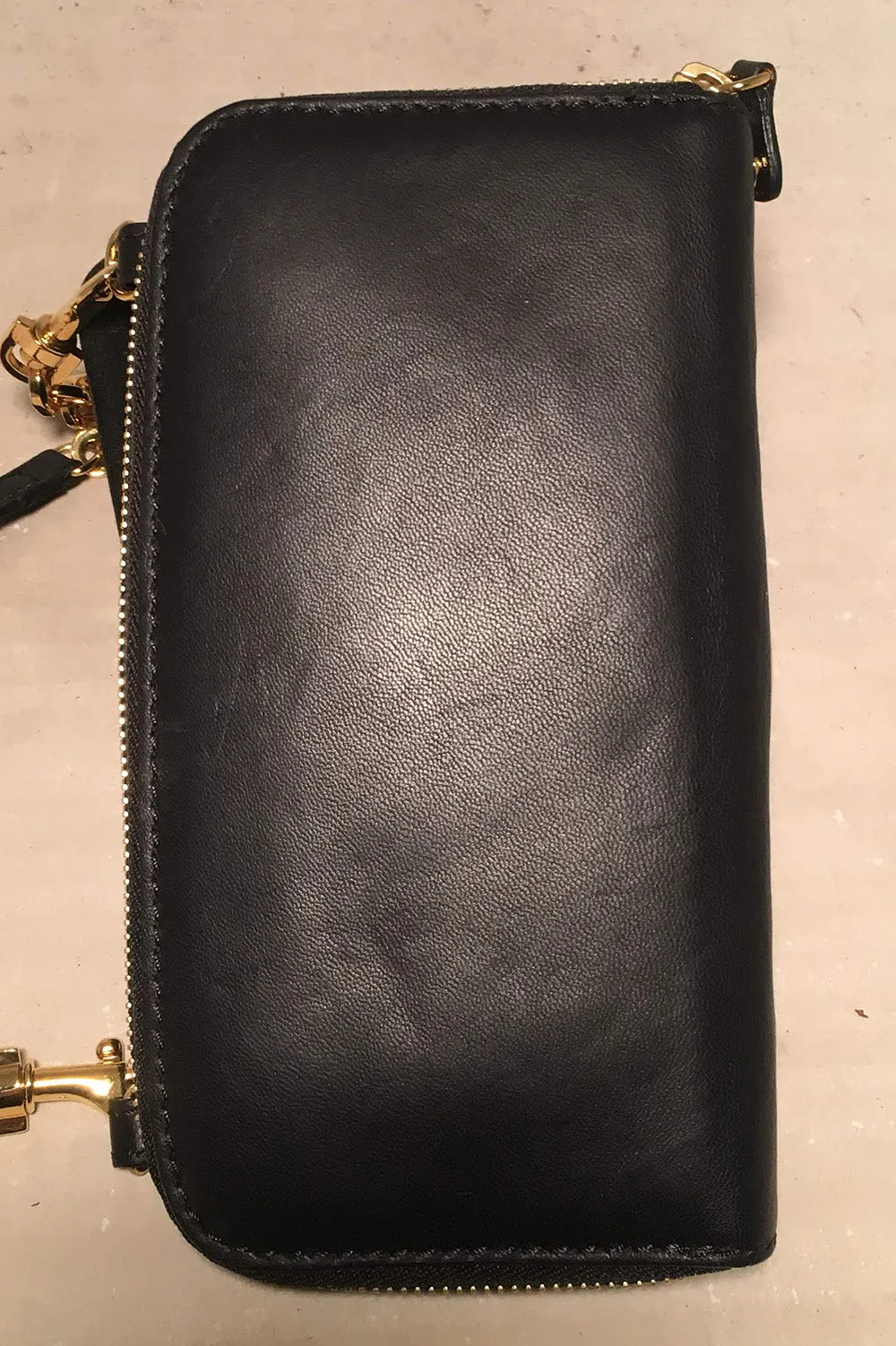 Jimmy Choo Black and Gold Leather Wallet on a Chain