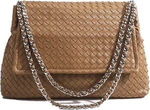JINMANXUE Woven Bag for Women Vegan Leather Tote Bag Summer Beach Handbag Purse Retro Handmade Travel Shoulder Bag