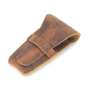 JJNUSA Handmade Old Fashioned Sleeve Travel Pouch Leather Safety Razor Case, Double Edge Razor 3.2-3.5", Shaving Accessories, Personal Care Essentials, Men's Shaving Razor Brown