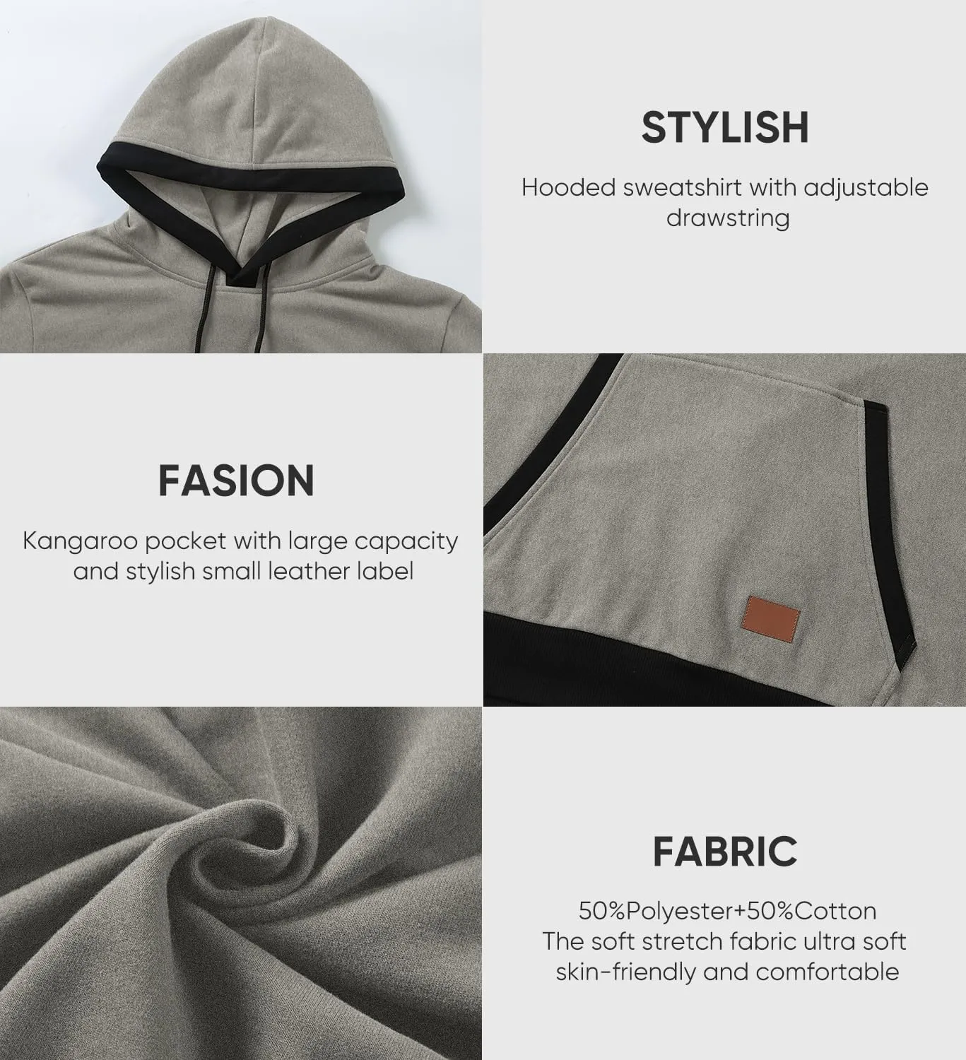 JMIERR Men's Cotton Casual Hoodies Sweatshirts Fashion Long Sleeve Drawstring Fleece Pullover Hoodie with Pockets