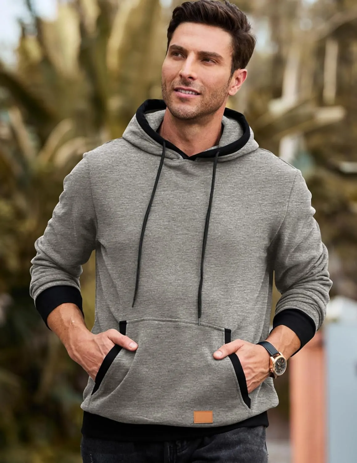 JMIERR Men's Cotton Casual Hoodies Sweatshirts Fashion Long Sleeve Drawstring Fleece Pullover Hoodie with Pockets