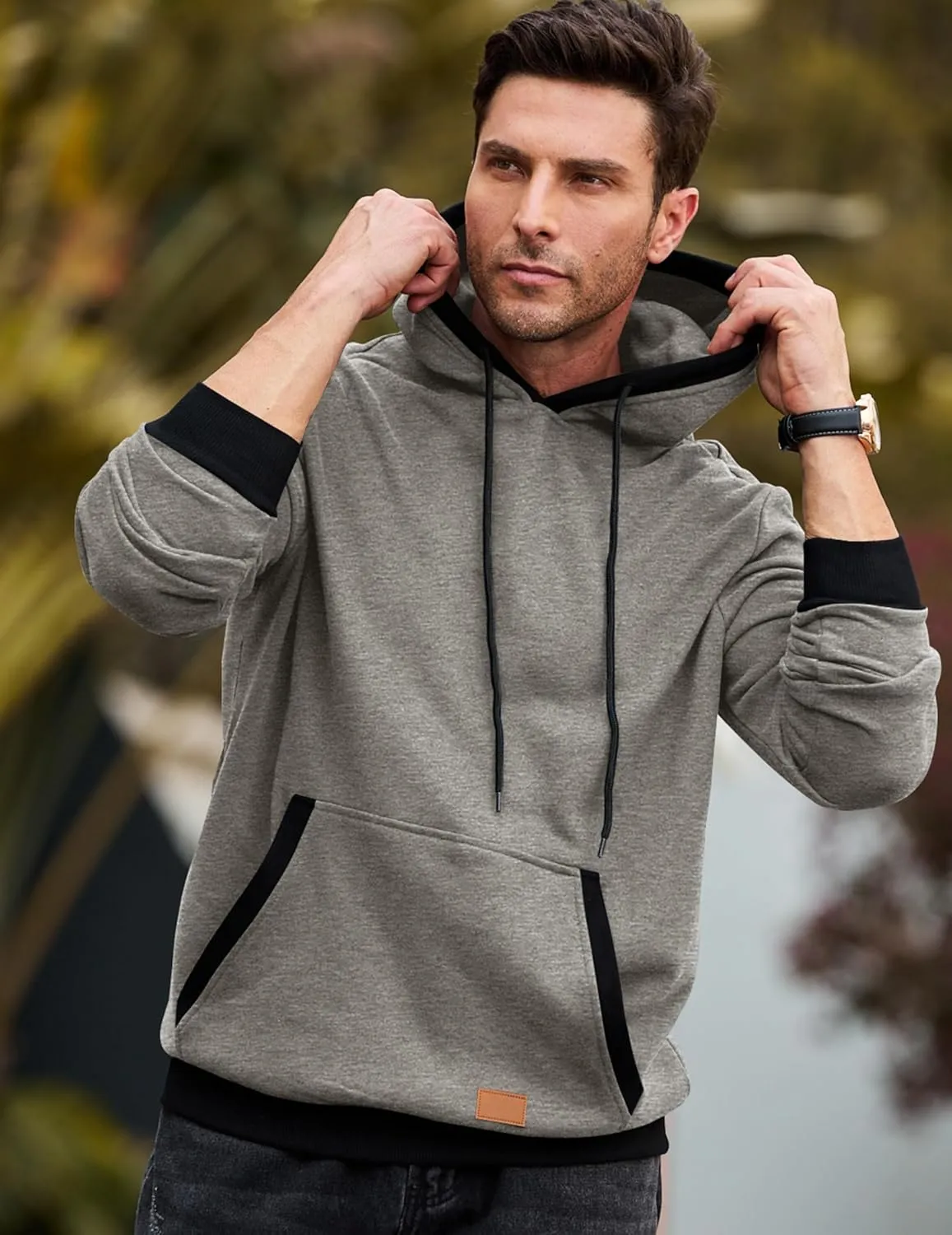 JMIERR Men's Cotton Casual Hoodies Sweatshirts Fashion Long Sleeve Drawstring Fleece Pullover Hoodie with Pockets