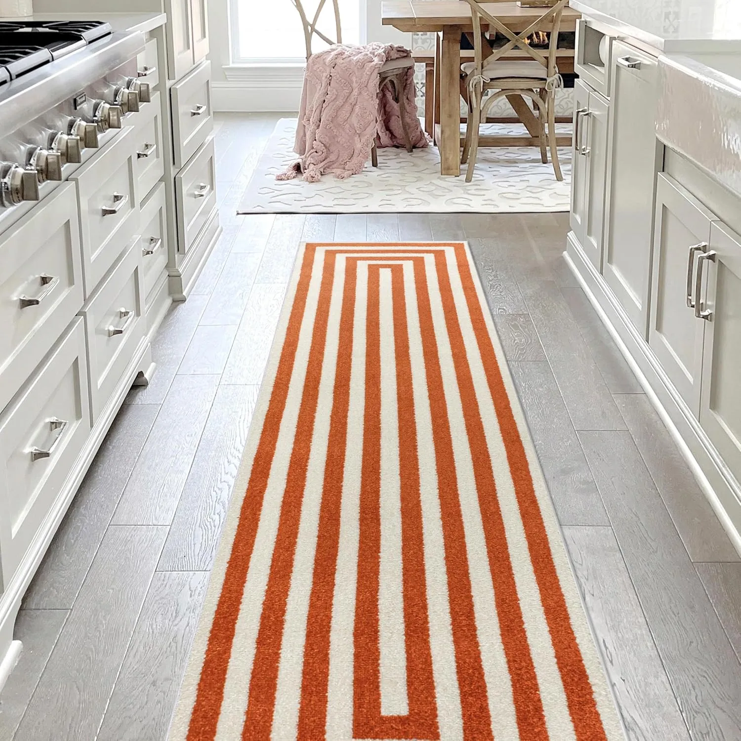 JONATHAN Y MOH211B-28 Bandol Modern Classic Mitre Stripe Terracotta/Ivory 2 ft. x 8 ft. Runner Rug, Pet Friendly, Non Shedding, Stain Resistant, Easy-Cleaning for Home, Bedroom, Living Room, Kitchen