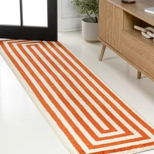 JONATHAN Y MOH211B-28 Bandol Modern Classic Mitre Stripe Terracotta/Ivory 2 ft. x 8 ft. Runner Rug, Pet Friendly, Non Shedding, Stain Resistant, Easy-Cleaning for Home, Bedroom, Living Room, Kitchen