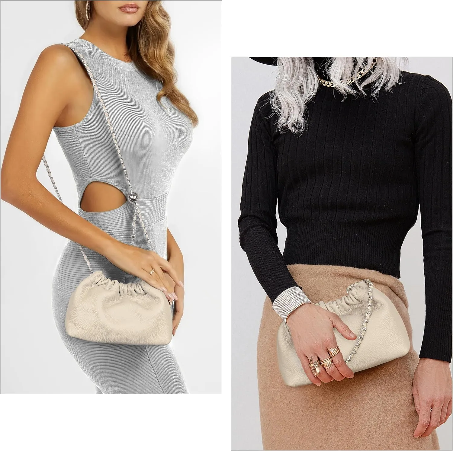 Joryin Trendy Dumpling Women's Crossbody Bag - Evening Clutch Vegan & Genuine Leather Hobo Cloud Purse