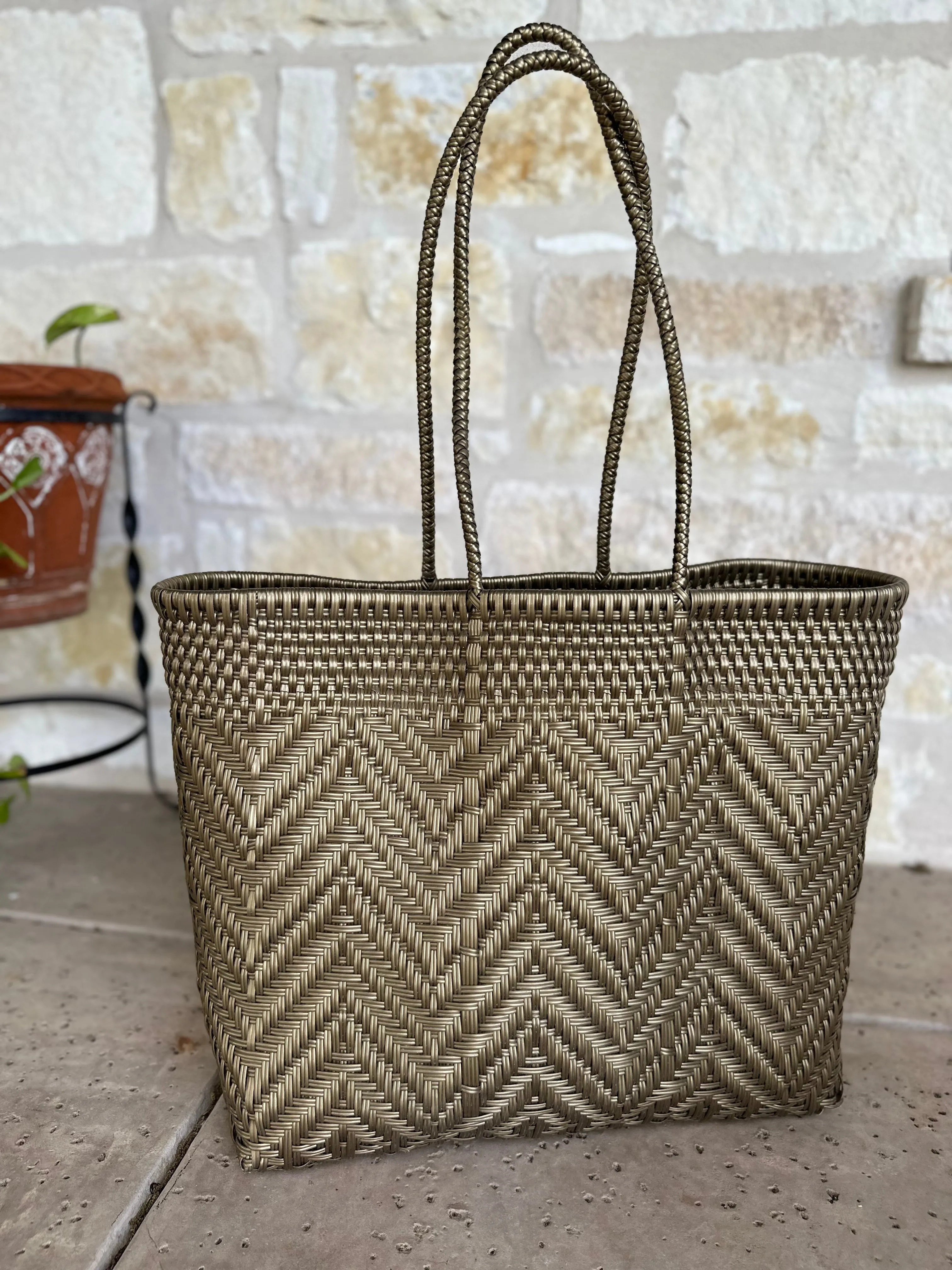 Jumbo Gold Woven Tote