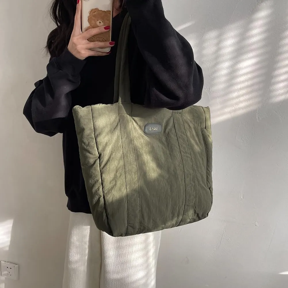 Juoxeepy Puffer Tote Bag Puffy Purse for Women Lightweight Nylon Shoulder Bag Padding Hobo Handbag