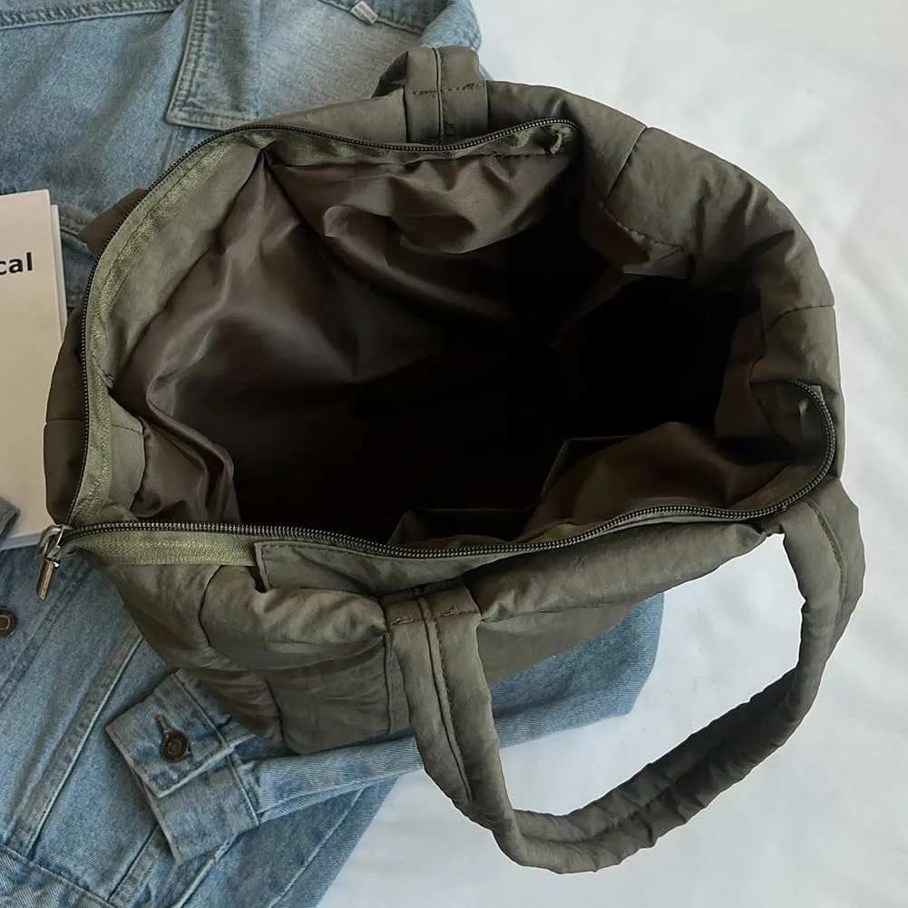 Juoxeepy Puffer Tote Bag Puffy Purse for Women Lightweight Nylon Shoulder Bag Padding Hobo Handbag