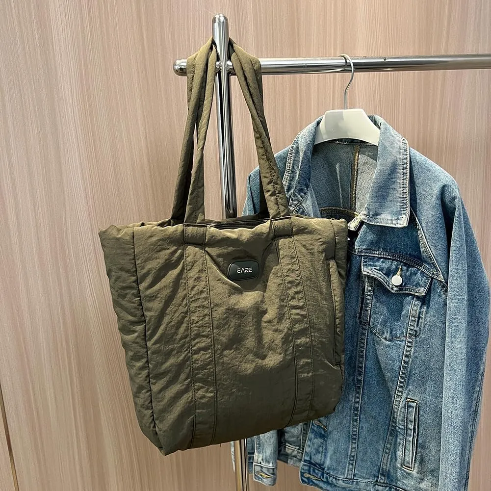 Juoxeepy Puffer Tote Bag Puffy Purse for Women Lightweight Nylon Shoulder Bag Padding Hobo Handbag
