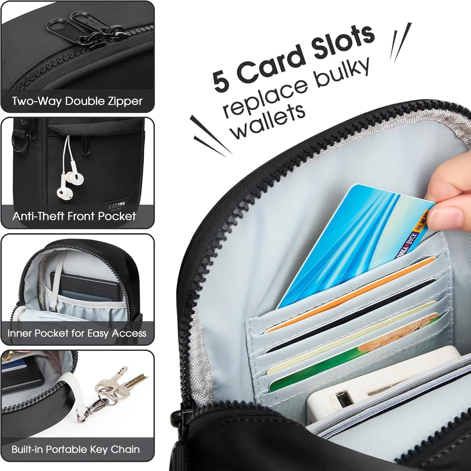 KALIDI Crossbody Sling Bag for Women Men Multi Position Small Purse Waist Fanny Pack with 2 Adjustable Strap