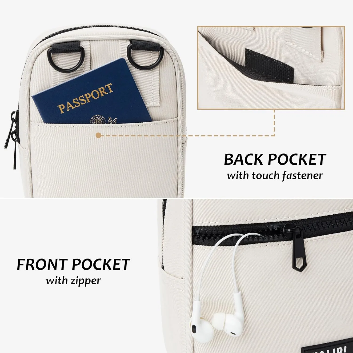 KALIDI Small Sling Bag Crossbody Purse for Women Men Multi Position Waist Fanny Pack with 2 Adjustable Strap, Beige