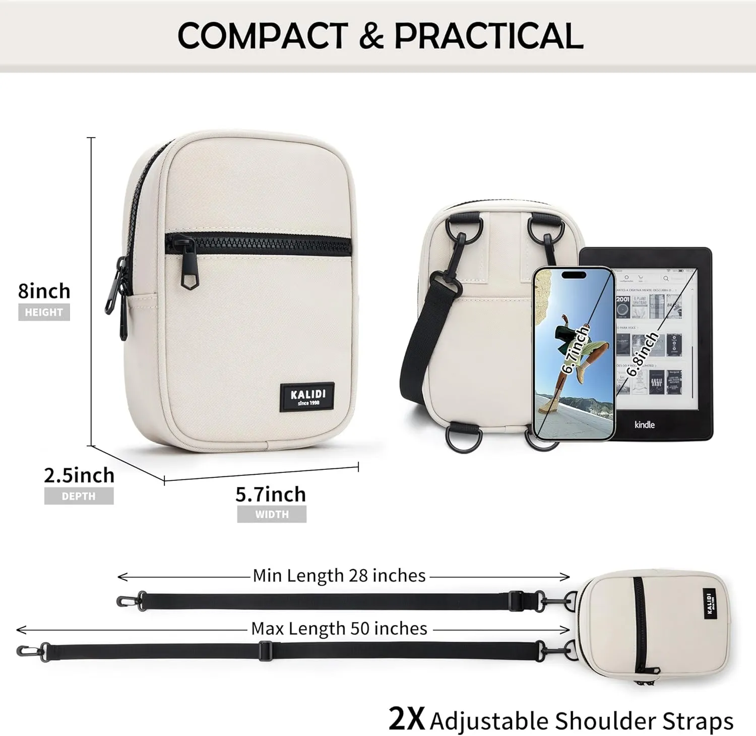 KALIDI Small Sling Bag Crossbody Purse for Women Men Multi Position Waist Fanny Pack with 2 Adjustable Strap, Beige