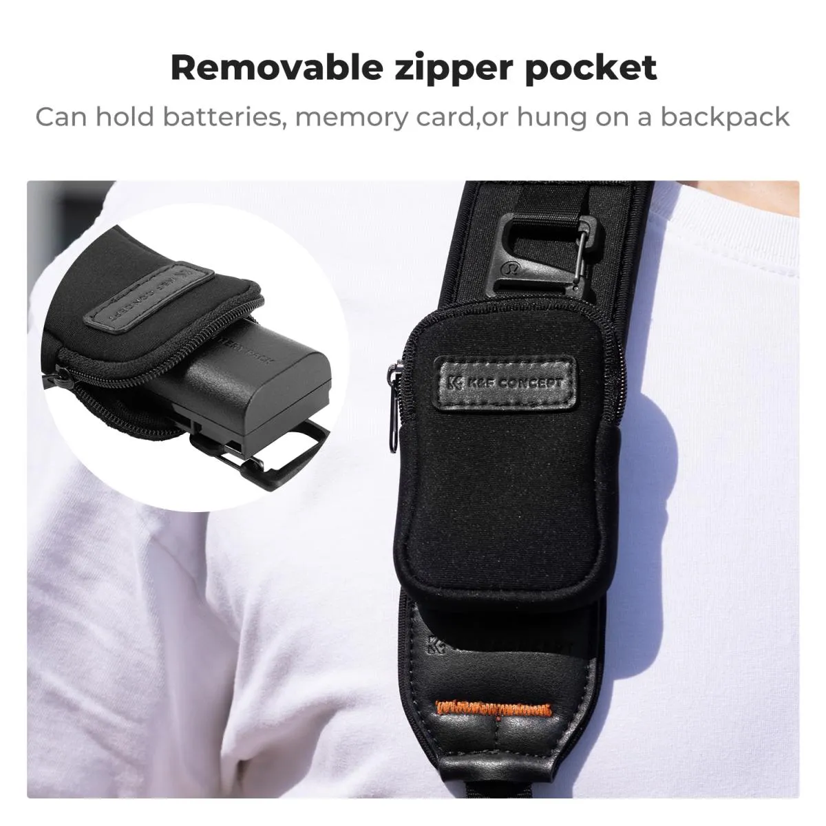 K&F Concept Camera Neck Strap Sling   Detachable Zipper Pouch with 40Kg Max Load Capacity, 52" / 133cm Max Adjustable Length for DSLR Mirrorless Cameras, Camcorders - Urban Wander 01 | Black