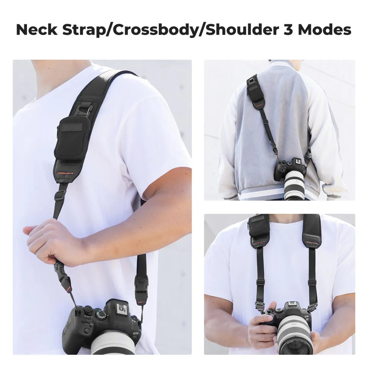 K&F Concept Camera Neck Strap Sling   Detachable Zipper Pouch with 40Kg Max Load Capacity, 52" / 133cm Max Adjustable Length for DSLR Mirrorless Cameras, Camcorders - Urban Wander 01 | Black