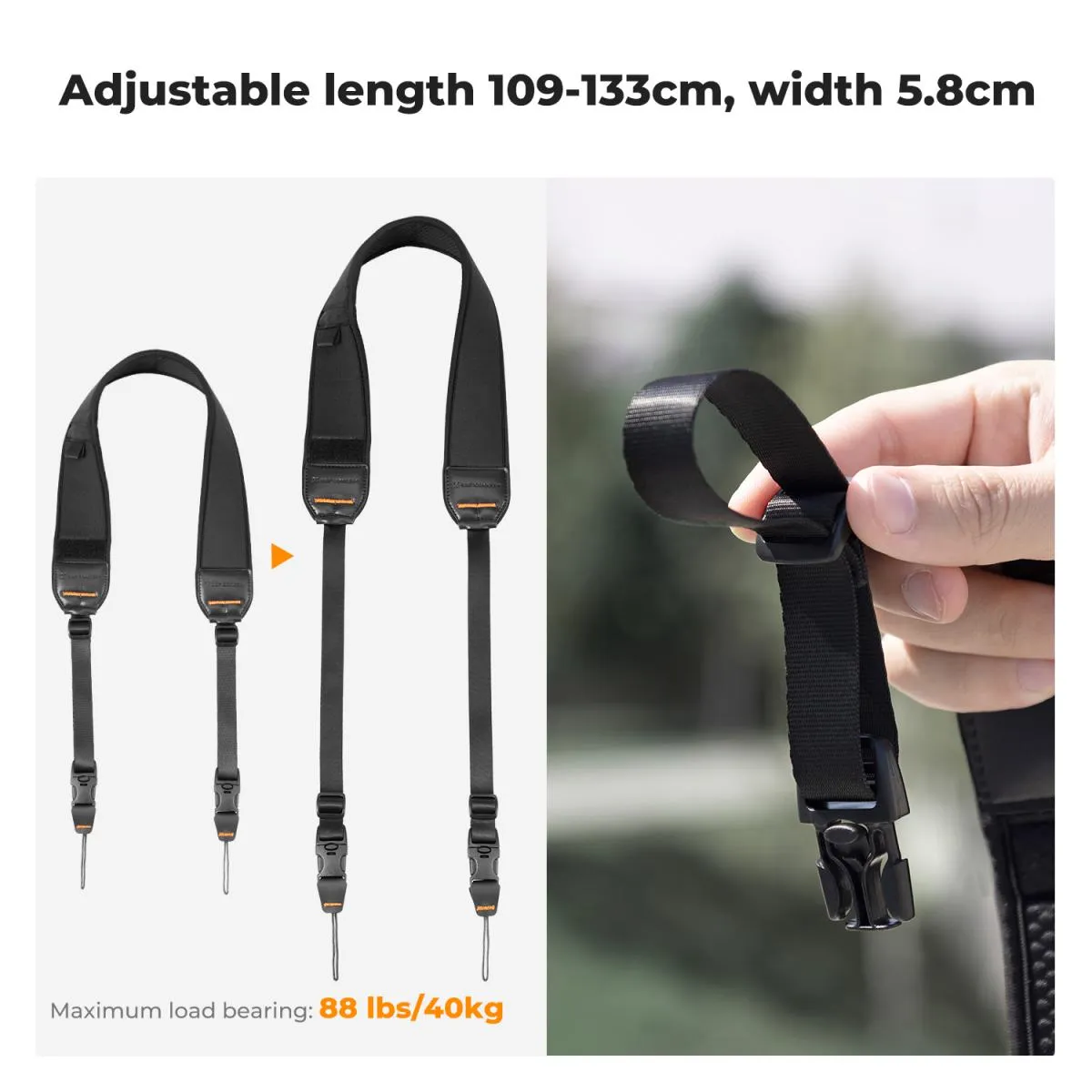 K&F Concept Camera Neck Strap Sling   Detachable Zipper Pouch with 40Kg Max Load Capacity, 52" / 133cm Max Adjustable Length for DSLR Mirrorless Cameras, Camcorders - Urban Wander 01 | Black