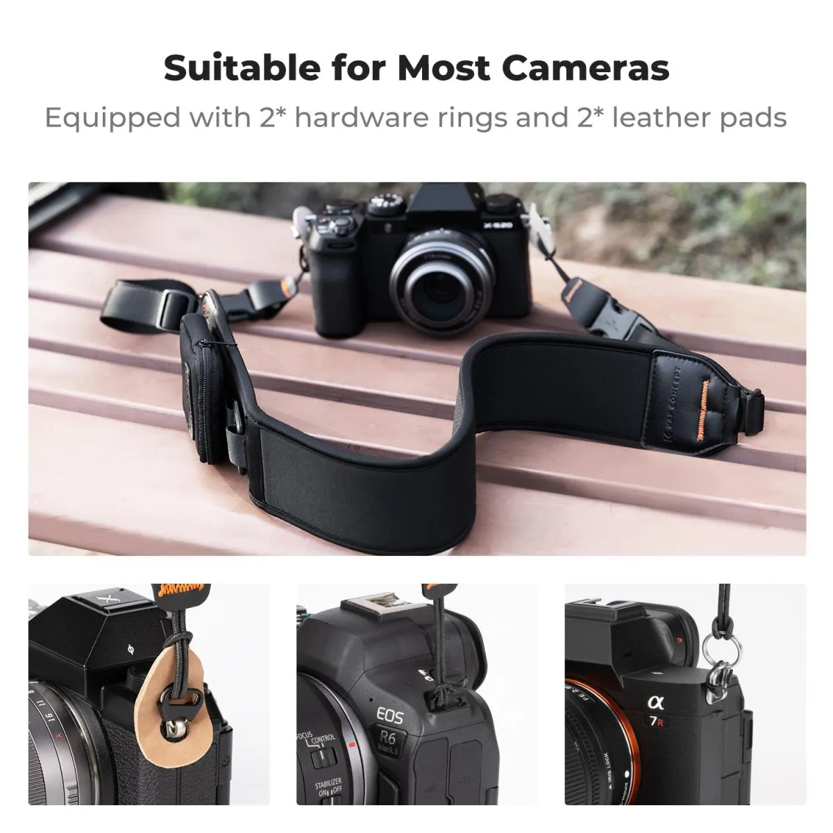 K&F Concept Camera Neck Strap Sling   Detachable Zipper Pouch with 40Kg Max Load Capacity, 52" / 133cm Max Adjustable Length for DSLR Mirrorless Cameras, Camcorders - Urban Wander 01 | Black