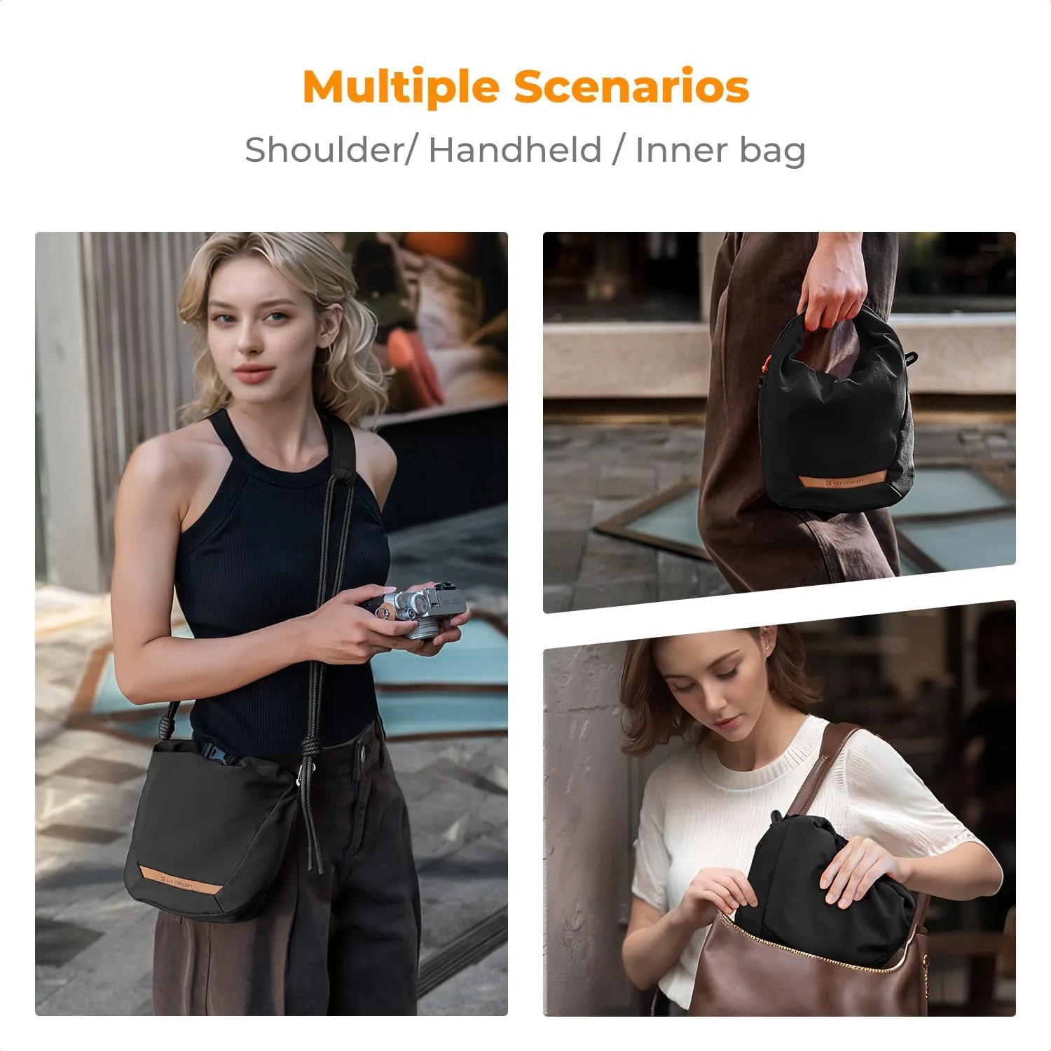 K&F Concept Camera Sling Bag Small Camera Compact Case, Cute Soft Camera Pouch Handbag for Urban Street Photography