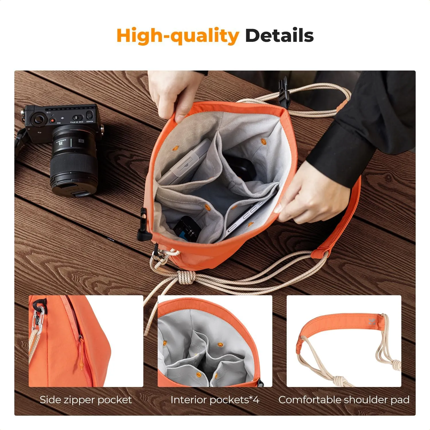 K&F Concept Camera Sling Bag Small Camera Compact Case, Cute Soft Camera Pouch Handbag for Urban Street Photography