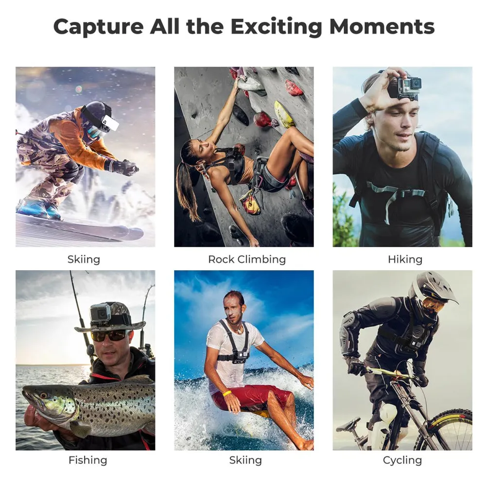 K&F Concept Head / Chest / Wrist Strap Mount Set Kit Bundle with 360° Rotation for Smartphones and GoPro DJI Insta360 Action Cameras - POV Point of View Recording, Hands-Free Vlogging, Video Content Creation | SKU-2289 SKU-2290