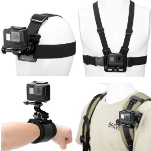 K&F Concept Head / Chest / Wrist Strap Mount Set Kit Bundle with 360° Rotation for Smartphones and GoPro DJI Insta360 Action Cameras - POV Point of View Recording, Hands-Free Vlogging, Video Content Creation | SKU-2289 SKU-2290