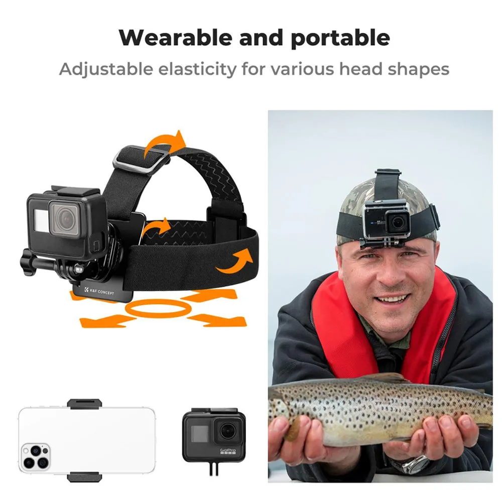 K&F Concept Head / Chest / Wrist Strap Mount Set Kit Bundle with 360° Rotation for Smartphones and GoPro DJI Insta360 Action Cameras - POV Point of View Recording, Hands-Free Vlogging, Video Content Creation | SKU-2289 SKU-2290