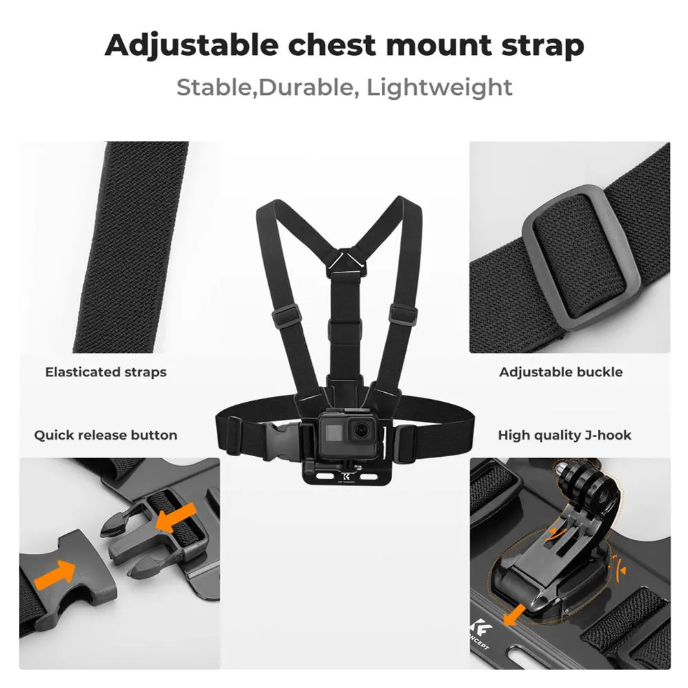 K&F Concept Head / Chest / Wrist Strap Mount Set Kit Bundle with 360° Rotation for Smartphones and GoPro DJI Insta360 Action Cameras - POV Point of View Recording, Hands-Free Vlogging, Video Content Creation | SKU-2289 SKU-2290