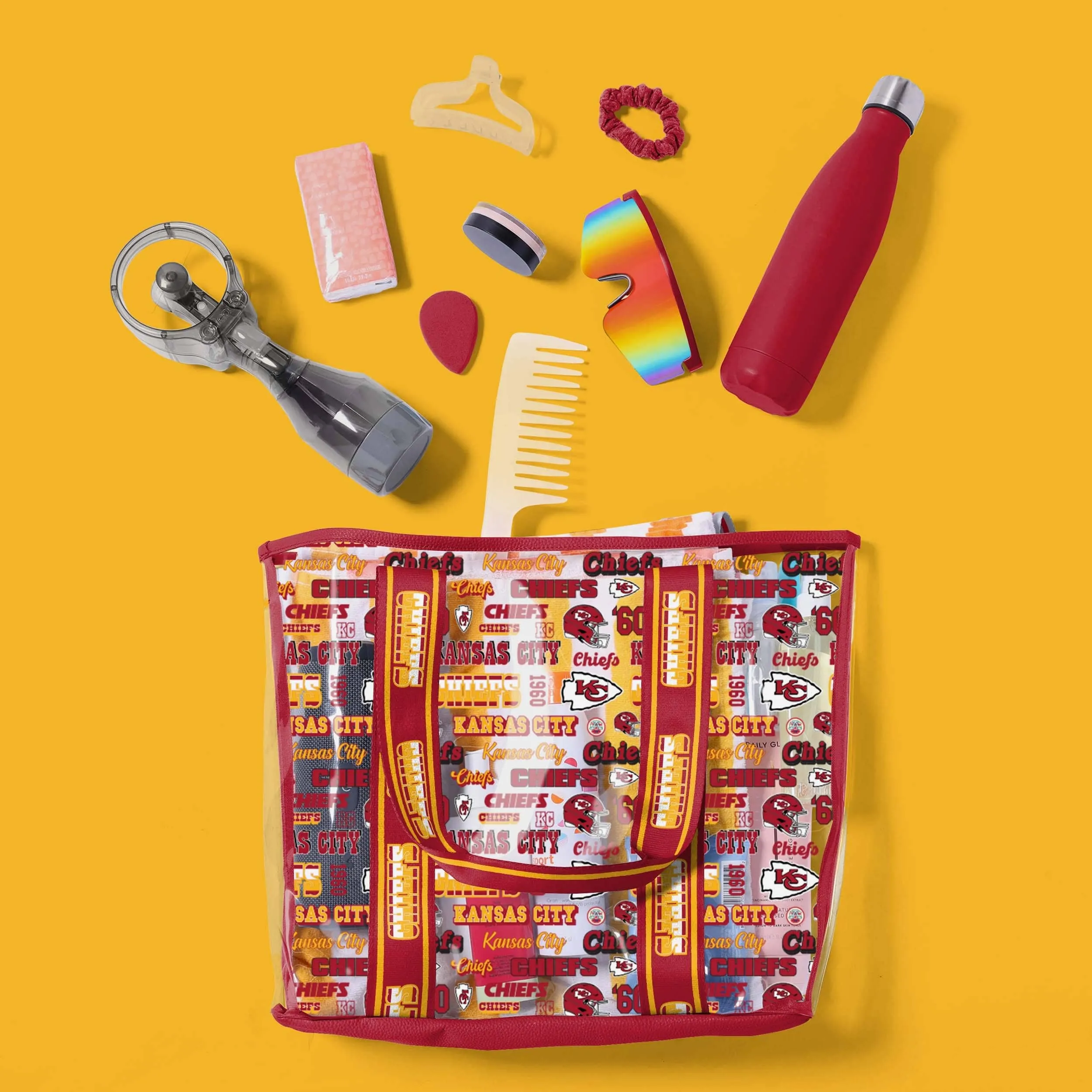 Kansas City Chiefs Repeat Retro Print Clear Tote Bag