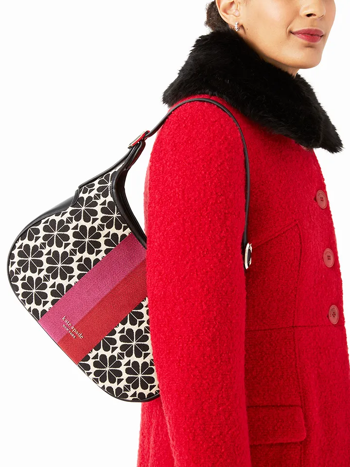 Kate Spade Flower Jacquard Stripe Penny Small Hobo Bag Cream Multi
