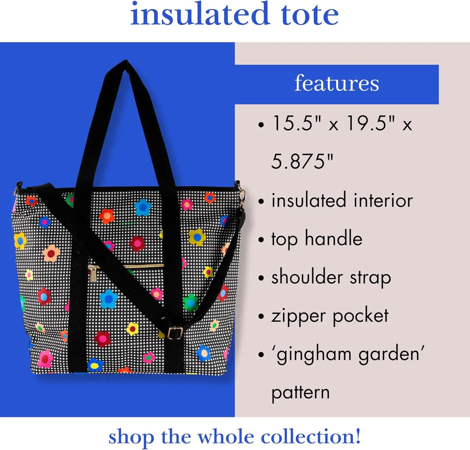 kate spade new york Large Capacity Insulated Cooler Tote Bag, Soft Sided Portable Beach Cooler with Shoulder Strap