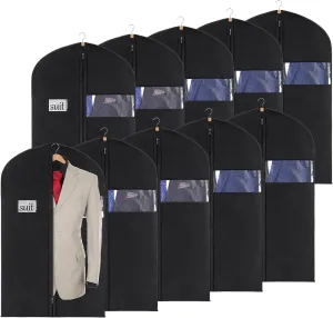 KEEGH 40" Suit Cover Bags for Men (Set of 10) Garment Bags for Hanging Clothes, Suit Bags for Closet Storage or Travel, Clothes Cover for Suits Coats with Clear Window and Label Pocket, Black