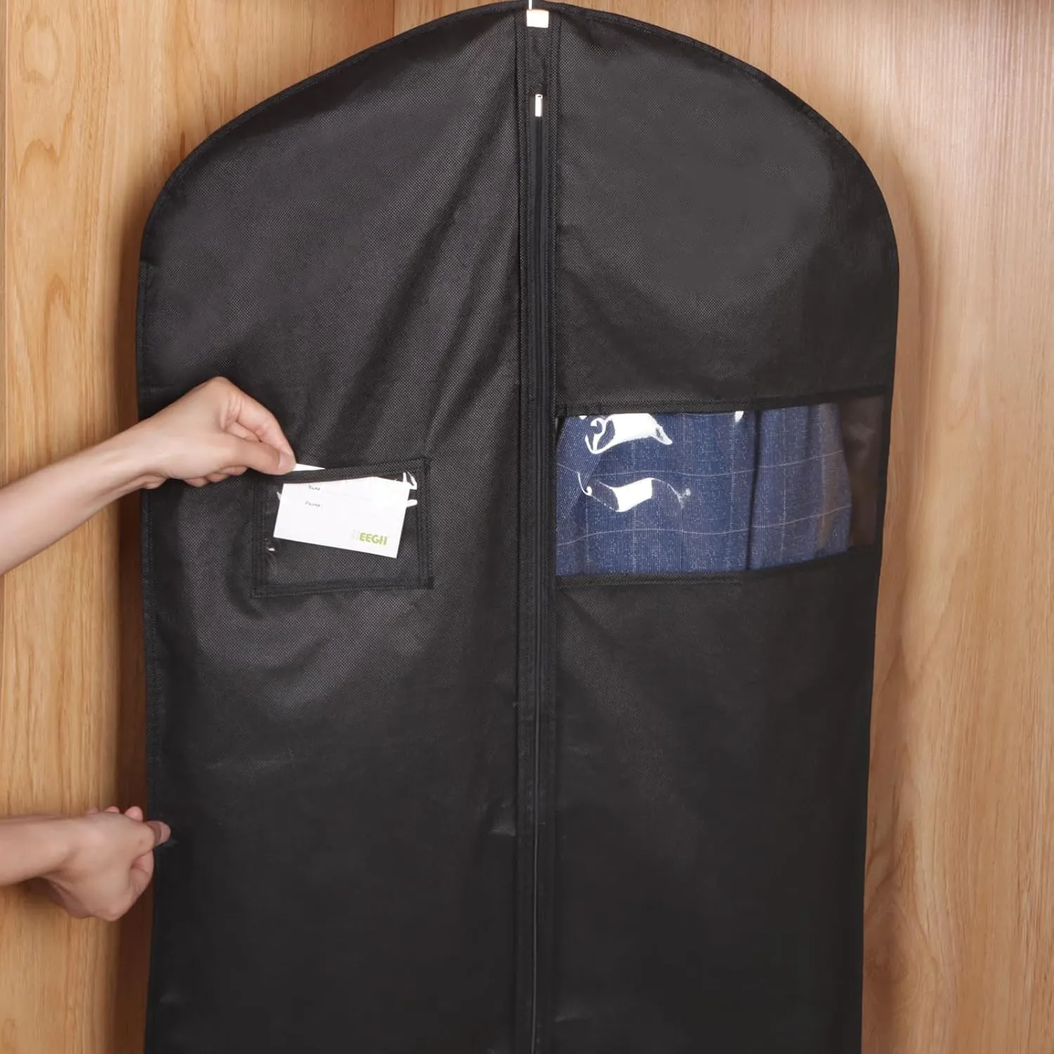 KEEGH 40" Suit Cover Bags for Men (Set of 10) Garment Bags for Hanging Clothes, Suit Bags for Closet Storage or Travel, Clothes Cover for Suits Coats with Clear Window and Label Pocket, Black