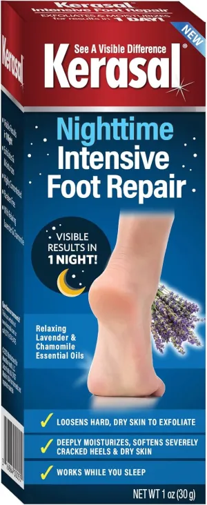 Kerasal Intensive Foot Repair Skin Healing Ointment for Cracked Heels and Dry Feet, 1 oz, 2 Count with Nighttime Intensive Foot Repair, 1 oz