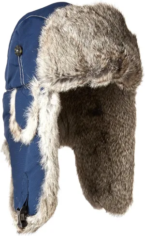 Kids Black Aviator Pilot Hat Real Rabbit Fur Trapper Hunting Cap