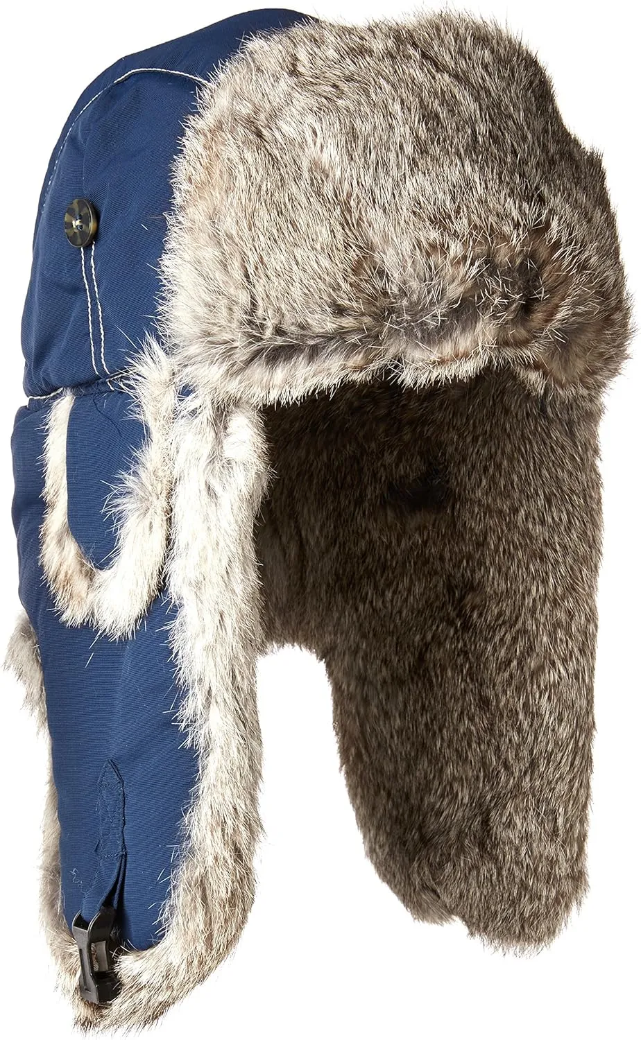 Kids Black Aviator Pilot Hat Real Rabbit Fur Trapper Hunting Cap
