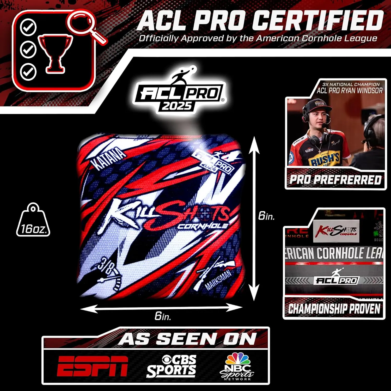 Killshots Cornhole | 357 Series | Limited Edition | ACL Pro Certified Cornhole Bags | Premium Quality | Dual-Speed | Durable & Weather Resistant | Set of 4 Bags