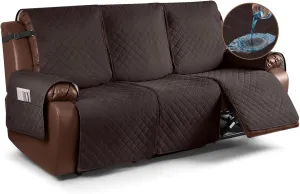 KinCam Waterproof Recliner Sofa Cover, Non-Slip Reclining Couch Covers for 3 Seat, Recliner Couch Cover Furniture Protector with Elastic Straps for Pets, Kids, Chocolate