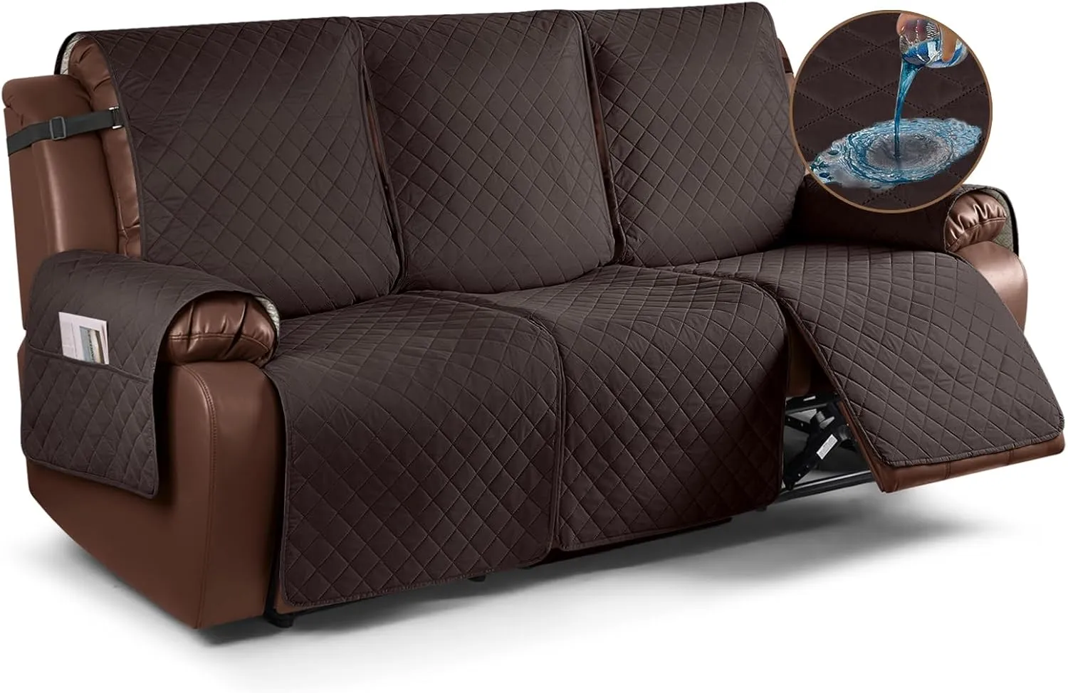 KinCam Waterproof Recliner Sofa Cover, Non-Slip Reclining Couch Covers for 3 Seat, Recliner Couch Cover Furniture Protector with Elastic Straps for Pets, Kids, Chocolate