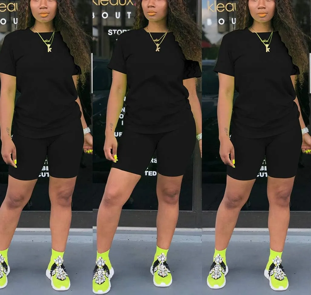 KINIKO Women's 2 Piece Casual Fashion Sports Solid Color Suit short Sleeve top and Pants Set Sweatshirt