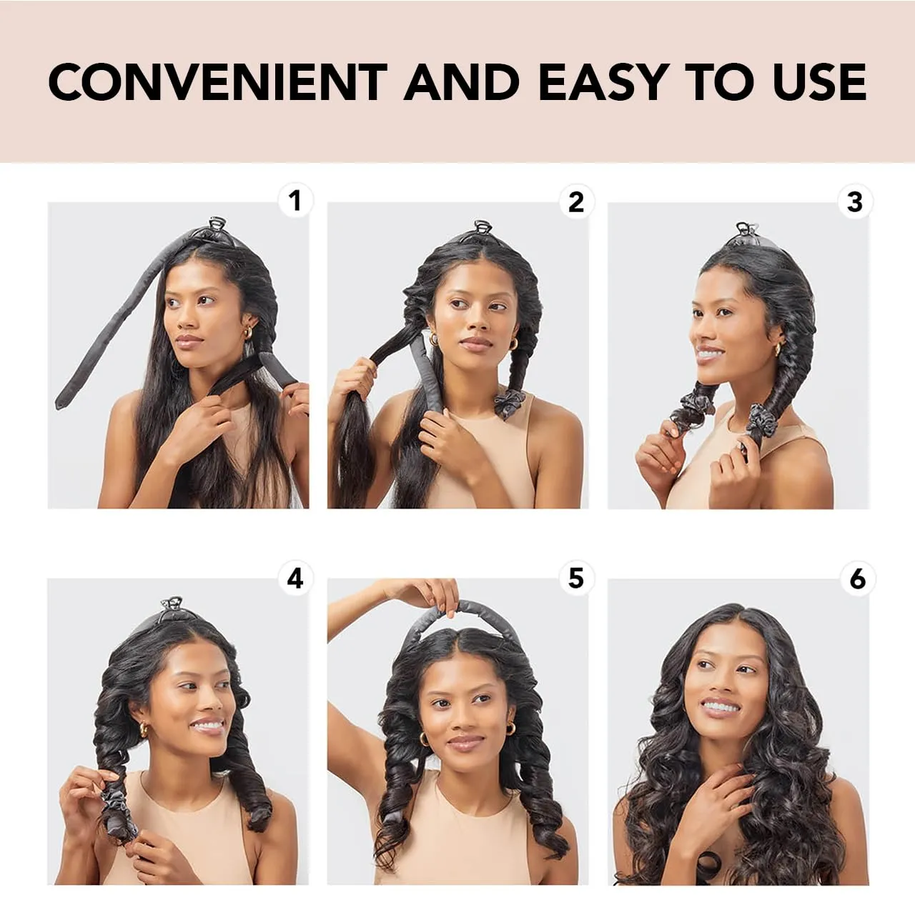 Kitsch Satin Heatless Hair Curler Set - Heatless Curls Overnight, Hair Rollers for Soft Curls & Frizz-Free Styling, No Heat Curlers To Sleep in, Curling Rod Headband with 2 Scrunchies - Charcoal