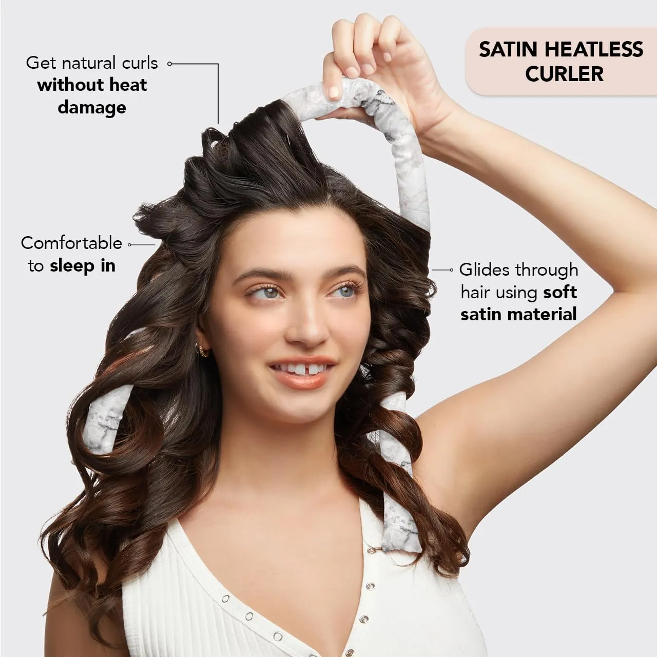Kitsch Satin Heatless Hair Curler Set - Heatless Curls Overnight, Hair Rollers for Soft Curls & Frizz-Free Styling, No Heat Curlers To Sleep in, Curling Rod Headband with 2 Scrunchies - Marble