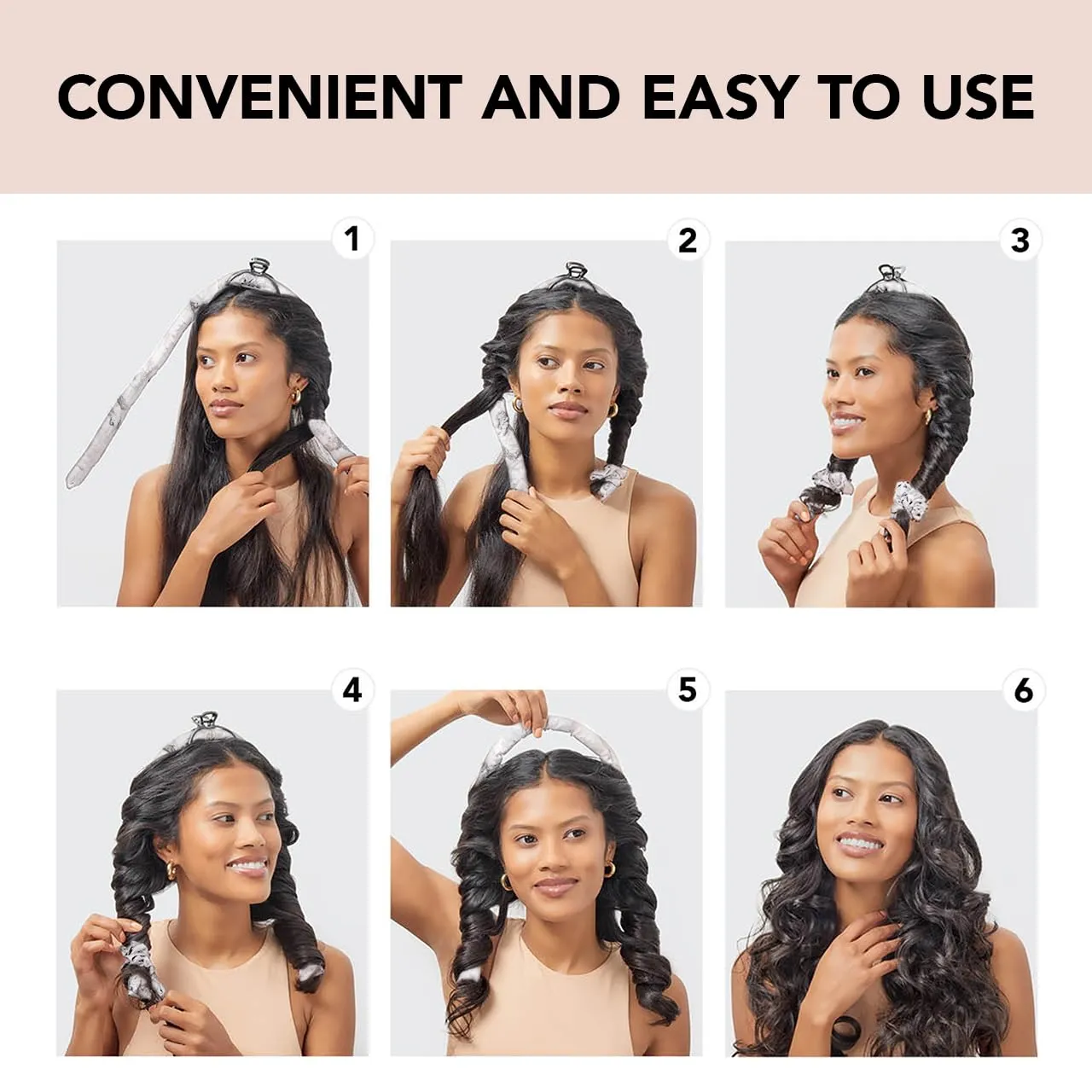Kitsch Satin Heatless Hair Curler Set - Heatless Curls Overnight, Hair Rollers for Soft Curls & Frizz-Free Styling, No Heat Curlers To Sleep in, Curling Rod Headband with 2 Scrunchies - Marble