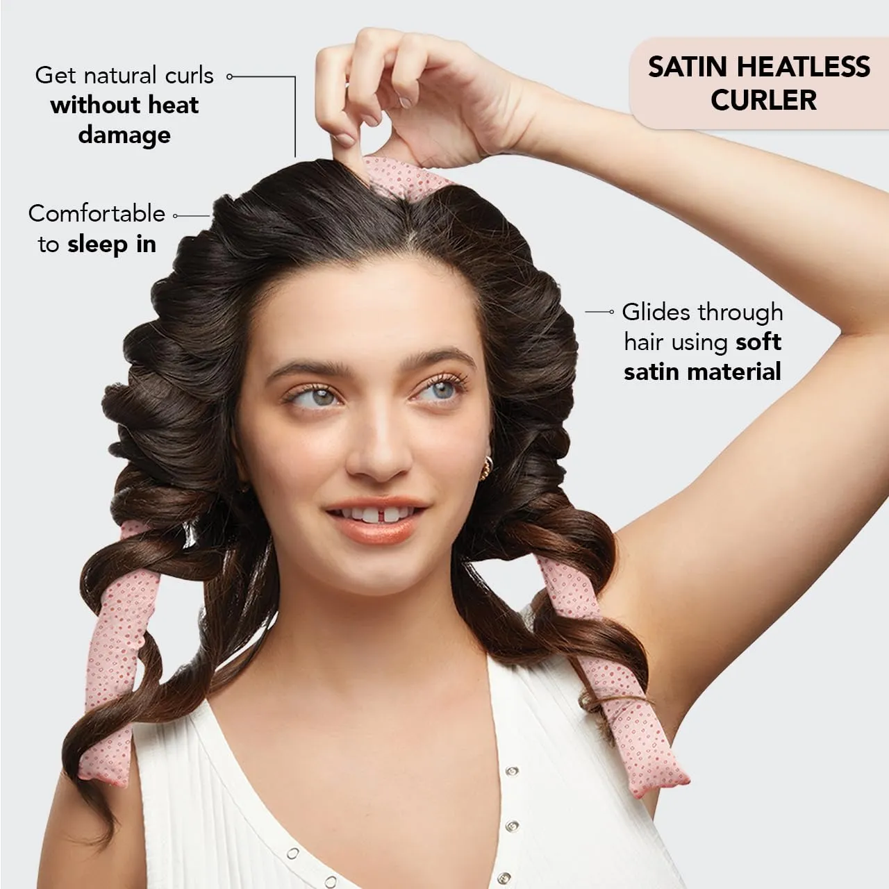 Kitsch Satin Heatless Hair Curler Set - Heatless Curls Overnight, Hair Rollers for Soft Curls & Frizz-Free Styling, No Heat Curlers To Sleep in, Curling Rod Headband with 2 Scrunchies - Micro-Dot