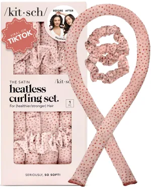 Kitsch Satin Heatless Hair Curler Set - Heatless Curls Overnight, Hair Rollers for Soft Curls & Frizz-Free Styling, No Heat Curlers To Sleep in, Curling Rod Headband with 2 Scrunchies - Micro-Dot
