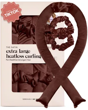Kitsch XL Satin Heatless Hair Curler Set - Heatless Curls Overnight, Hair Rollers for Soft Curls & Frizz-Free Styling, No Heat Curlers To Sleep in, Jumbo Curling Rod Headband - Chocolate
