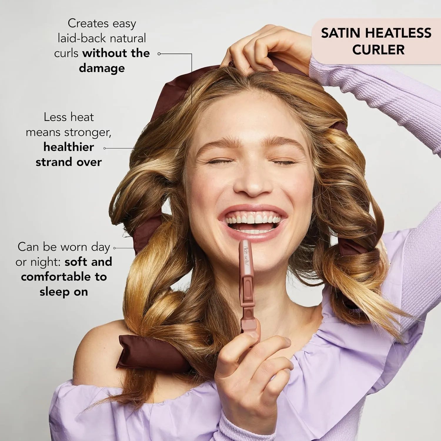 Kitsch XL Satin Heatless Hair Curler Set - Heatless Curls Overnight, Hair Rollers for Soft Curls & Frizz-Free Styling, No Heat Curlers To Sleep in, Jumbo Curling Rod Headband - Chocolate