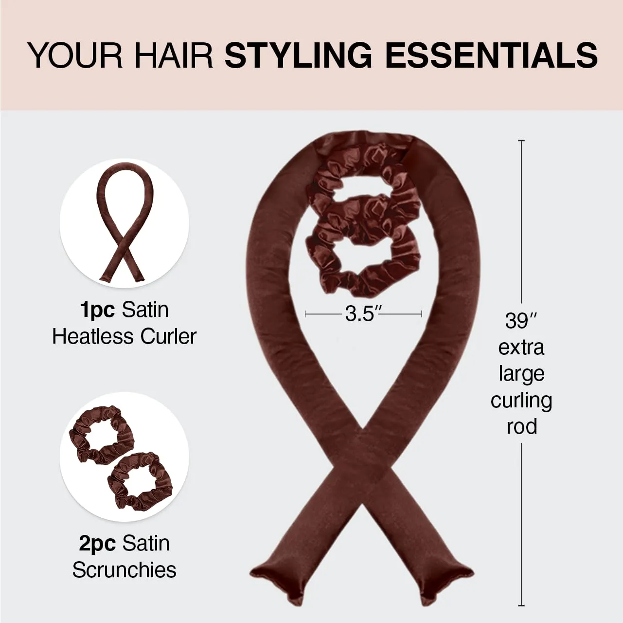 Kitsch XL Satin Heatless Hair Curler Set - Heatless Curls Overnight, Hair Rollers for Soft Curls & Frizz-Free Styling, No Heat Curlers To Sleep in, Jumbo Curling Rod Headband - Chocolate