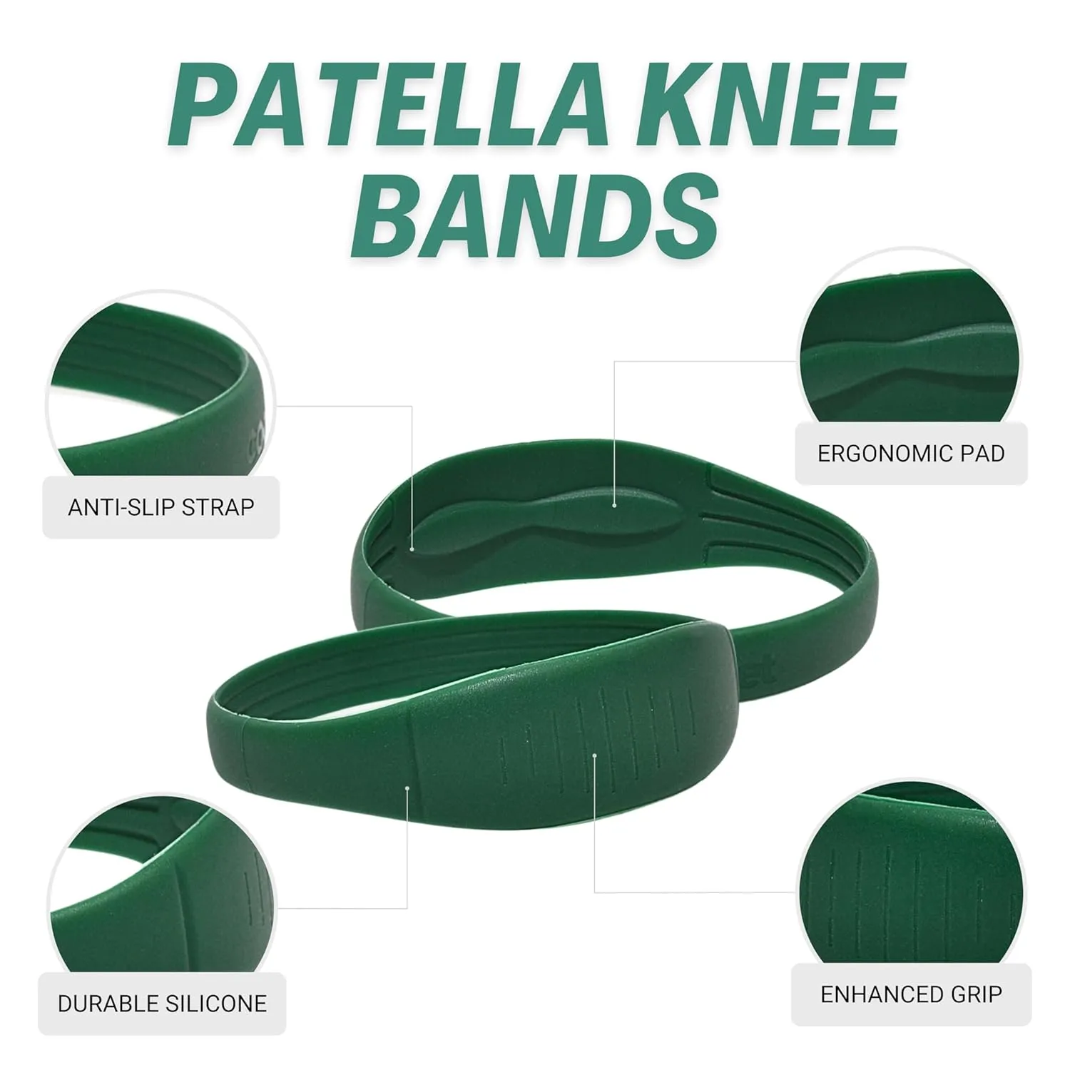 Knee Support Bands, 4 Pack Patella Straps for Tendonitis Knee Pain Relief, Non-Slip Silicone Knee Braces with Travel Bags (Green/Orange)