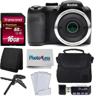 Kodak PIXPRO AZ252 Astro Zoom 16MP Digital Camera (Black) Bundle with Point & Shoot Camera Case   Transcend 16GB SDHC Class10 UHS-I Card 400X Memory Card   USB Card Reader   Table Tripod (8 Items)