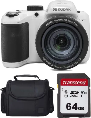 Kodak PIXPRO AZ405 Digital Camera (White) Bundle with 64GB Memory Card   Camera Case (3 Items)